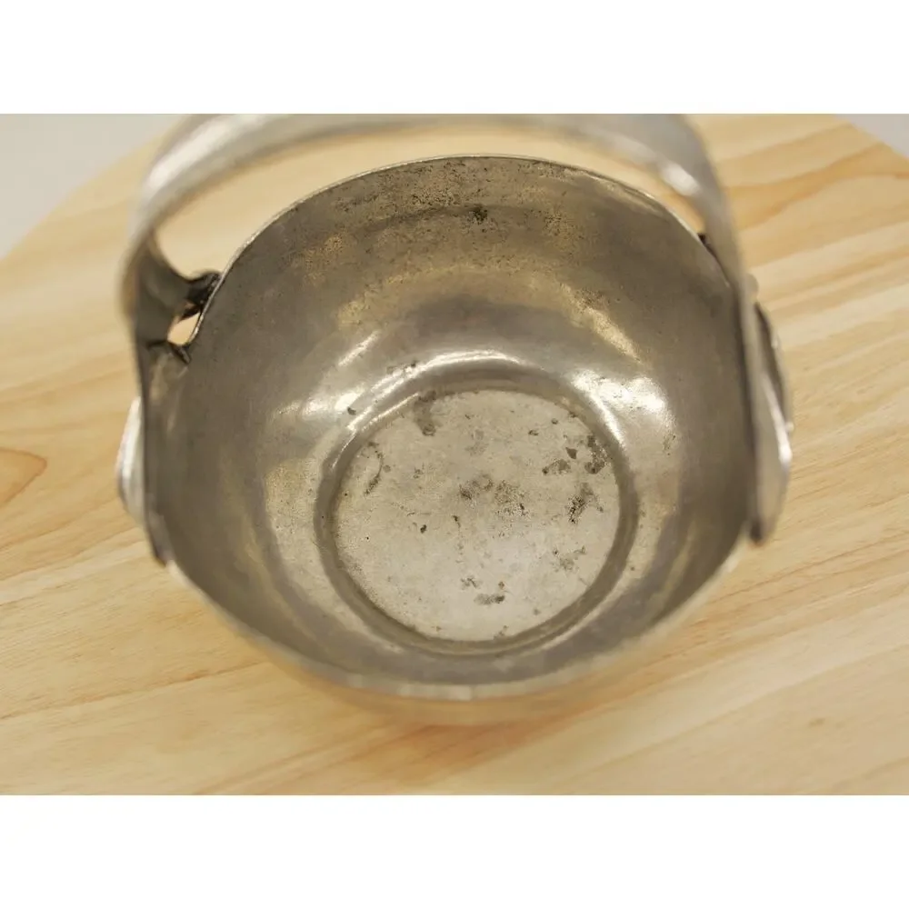 VINTAGE METAL PEWTER 95% ZINN BASKET CANDY BOWL EMBOSSED Flower DESIGN